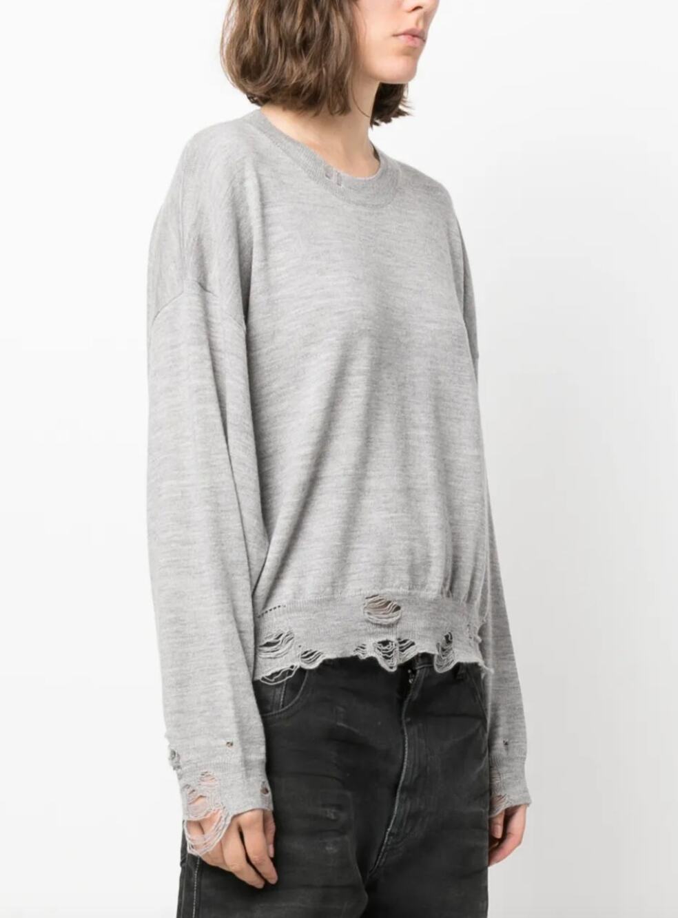 R13 Sweater Distressed Merino Wool Jumper Gray Size Medium